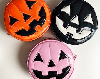 Jack O'lantern Round Bags, halloween, pumpkin, faux leather, spooky, purse, accessory