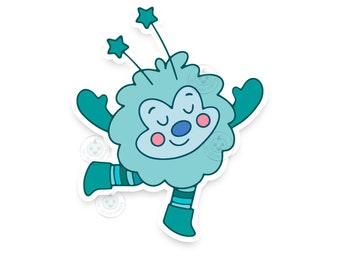 Aqua Sprite Vinyl Decal, Transparent OR White Backing, Rainbowbrite, Retro, 80s