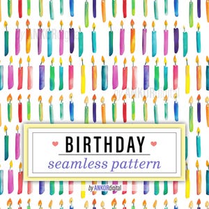 Birthday Candles Watercolor Seamless Pattern, Repeating Surface Pattern, Bright Printable Digital Paper Download, Fabric Pattern, 0108