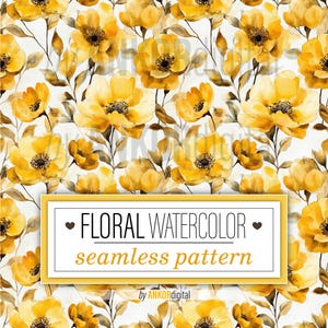 Gelbe Blumen Aquarell Musterdesign, wiederholenden Oberflächenmuster, Bernstein Pastell druckbare digitale Papierdownload, Stoffmuster, 0014
