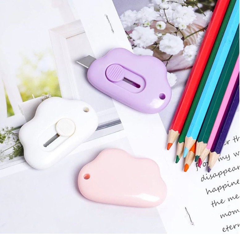 Cute Trendy PINK Cloud Box Cutter, Mini Paper Cutter, Retractable