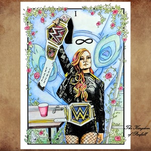 Carte de tarot Becky Lynch en magicien - Impression d'art techniques mixtes - Encre de Chine et crayons de couleur