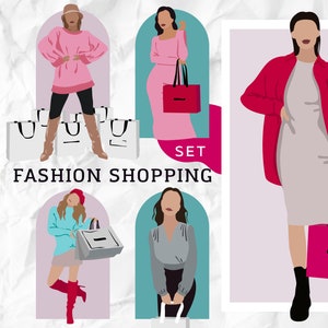 Shopping woman clipart - Fashion woman clipart - Shopping graphics - Fashion graphics - Shopping SVG