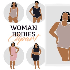 Plus size woman clipart, Curvy black girl illustration, Body positive clipart, Curvy black woman svg, Fashion girl clipart