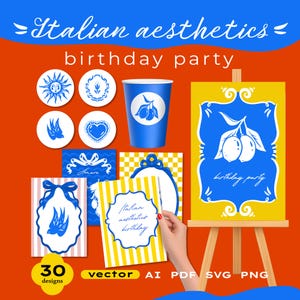 30 elementi italiani: clipart sull'estetica mediterranea (PNG, SVG, PDF)