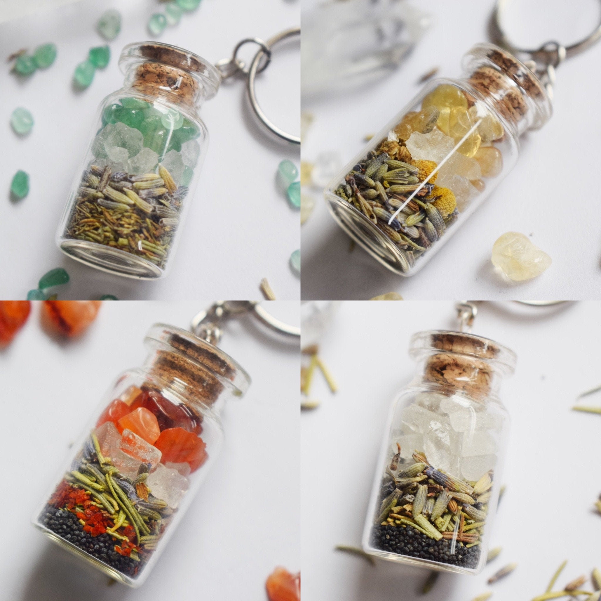 Spell Jar Keyrings/Keychains - Real Crystals and Herbs