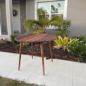 Mid Century Round Dining Table | Kitchen Table | Solid Walnut | Solid White Oak | Hand Turned Legs | Handmade Made to Order