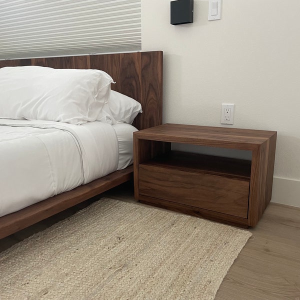 Modern Low Profile Nite Stands | Mitered Box | Solid Walnut | Solid White Oak | Solid Ash | Custom Made to Order
