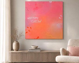 Abstract Art | Original Acrylic Painting | Pink Orange Rose | Gradient | Mixed Media | Modern Minimalist | Large Contemporary Artwork | 70 x 70 cm