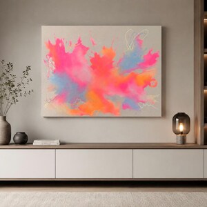 Original Abstract Acrylic Painting | NEON BLOOM | 70x90 cm | Large Wall Art | Gradient Art | Hand painted