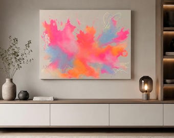 Original Abstract Acrylic Painting | NEON BLOOM | 70x90cm | Large Wall Art | Gradient Art | Hand painted