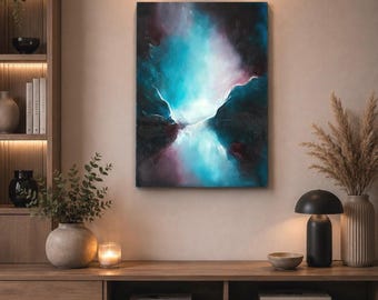 BREAKING LIGHT | Original abstract modern acrylic painting | Mixed media | 50 x 70 cm | Textured canvas | Turquoise, blue, white, black, violet