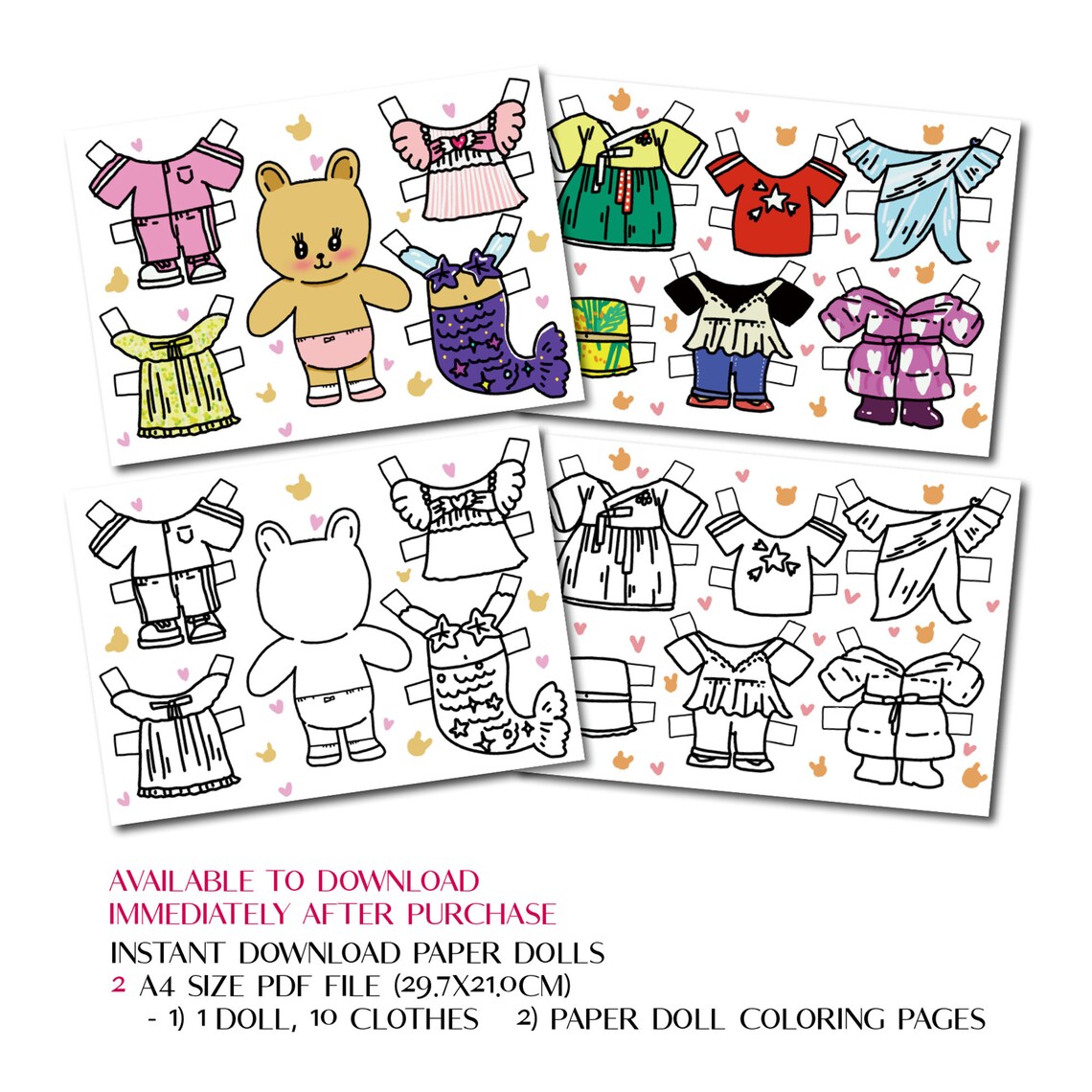 Paper Doll, Printable Paper Dolls, Digital Download Paper Dolls, Paper