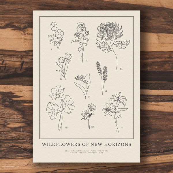 Flores silvestres de Nuevos Horizontes - Impresión de Animal Crossing: Arte botánico vintage (A5/A4/50x70)