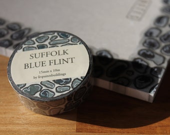 Suffolk Blue Flint Washi Tape | 10m x 15mm | Heritage Materials in Architecture | Rustic rural home | hand painted watercolour designs