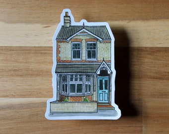 Cambridgeshire House Portrait Sticker | Vinyl Adhesive Stickers | unique hand painted watercolour and ink | architecture urban sketching UK