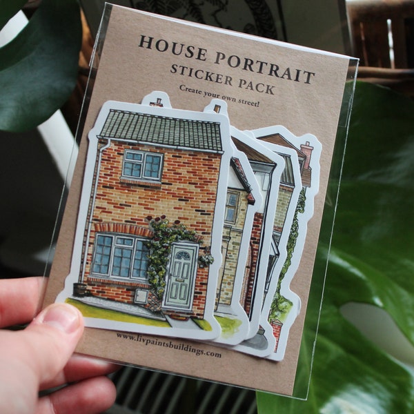 Watercolour House Portrait Sticker Bundle | Vinyl Adhesive Stickers | unique hand painted | norwich norfolk architecture urban sketching