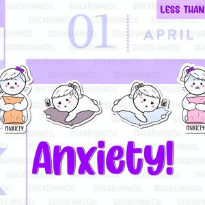 Stickers angstplanner, angstkussens, kussen knuffelen stickers, stickers geestelijke gezondheid, angstaanval