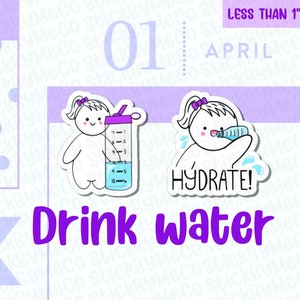 Water Reminder Planner Stickers, Drink Stickers, Hydratatie Trackers, Water Tracker Stickers, Cute Planner Stickers, Karakter stickers