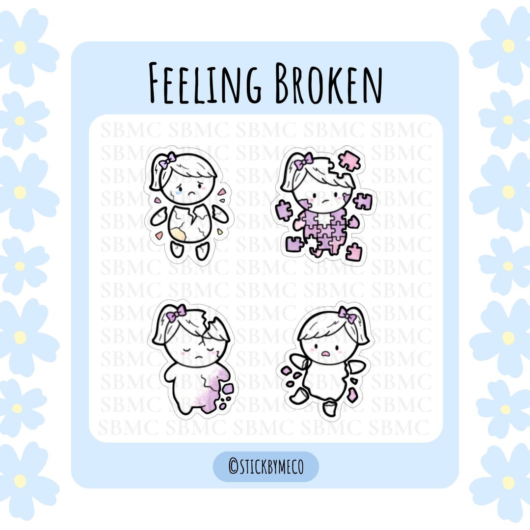 Feeling Broken Planner Stickers, Emotion Sticker, Planner Decor, Kawaii ...