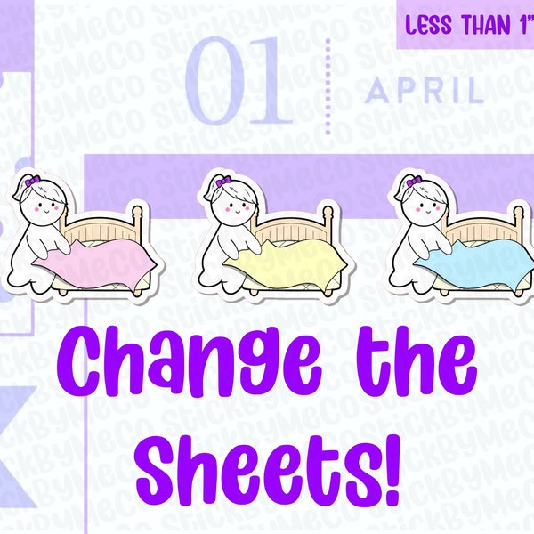 Change the sheets planner stickers, Bed change sticker, Laundry sticker, Bed linen sticker, Sheets stickers, Chores sticker, Bedding sticker