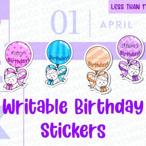 Beschrijfbare verjaardagsplanner stickers, ballon stickers, verjaardag planner stickers, beschrijfbare planner stickers, beschrijfbare ballonnen