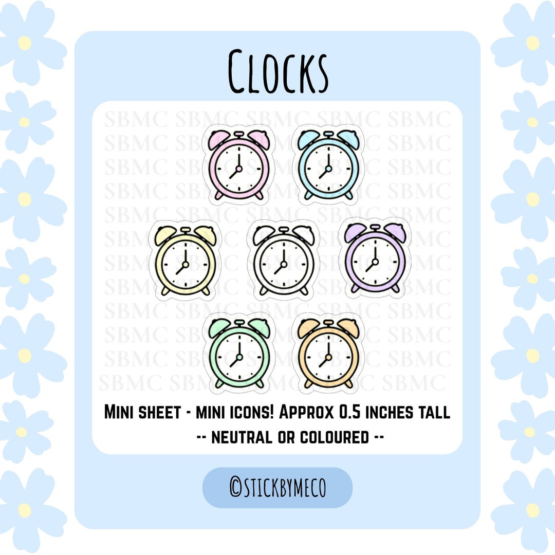 Mini Sticker Clock Clock Icon Planner Stickers, Appointment/alarm Stickers, Kawaii ...