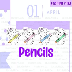 Pencil planner stickers, Drawing stickers, Creative stickers, character stickers, kawaii planner stickers, Pencils