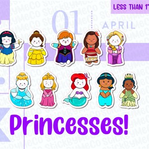 Princess Planner Stickers, Character planner stickers, Movie Planner Stickers, Princess stickers