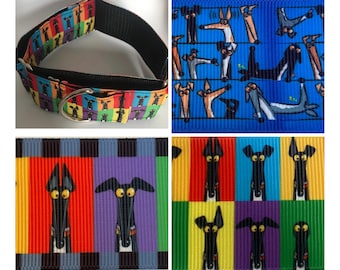 Martingale per cani Greyhound largo 1 pollice e mezzo per uso quotidiano con stampe di Greyhound fatte a mano