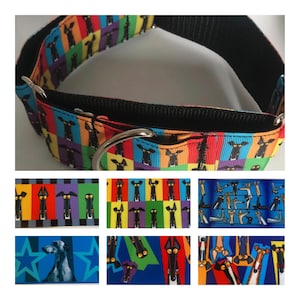 Greyhound Martingale Collar | 2 Inch Double Loop Wide Collar | Colourful Greyhound Print | Handmade Sighthound, Whippet & Lurcher Collar