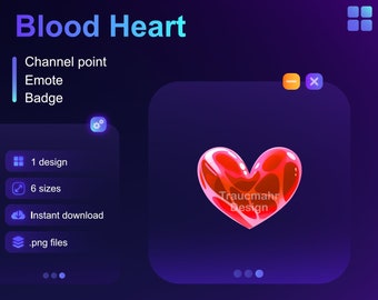 Red Blood Heart | Twitch Channel Point | Emote | Sub Badge | Bit Badge • Usable on Twitch and Discord • Streaming Assets for streamers