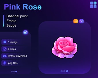 Pink Rose | Twitch Channel Point | Emote | Sub Badge | Bit Badge • Usable on Twitch and Discord • Streaming Assets for streamers