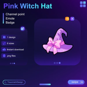 Pink Witch Hat | Twitch Channel Point | Emote | Badge | Bit Badge • Usable on Twitch and Discord • Streaming Assets for streamers