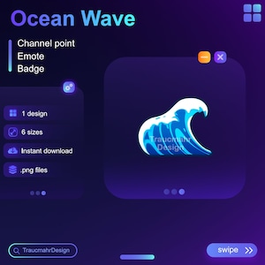 Blaue Meereswelle | Twitch Channel Punkt | Motiv | Unterabzeichen | Bit Badge • Verwendbar auf Twitch und Discord • Gaming Accessoires für Streamer