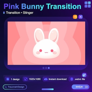 Chibi Pink Bunny Animated Transition | Stinger | Stream Animation | Overlay | Vtuber | Pink Rabbit| Cute • Streaming Assets for streamers