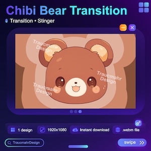 Transición animada del oso pardo de Chibi / Stinger / Animación de transmisión / Superposición / Vtuber / Café / Lindo • Recursos de transmisión para transmisores
