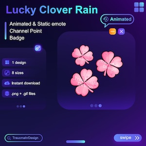 Rosa Klöver, Shamrock Animerad Emote, Regn, Tur, Hype | Emote | Kanalpoäng | Prenumerantmärke | Bit • Kan användas på Twitch och Discord