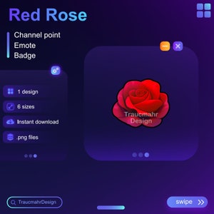 Red Rose | Twitch Channel Point | Emote | Sub Badge | Bit Badge • Usable on Twitch and Discord • Streaming Assets for streamers