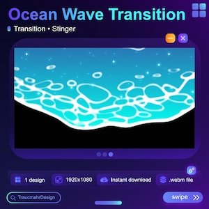 Ocean Wave Animated Transition | Stinger | Animation | Overlay | Vtuber | Blue Wave Ocean | Magical Sparkle • Streaming Assets for streamers