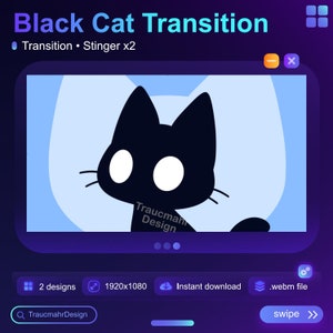 黒猫アニメーショントランジション | スティンガー | ストリームアニメーション | オーバーレイ | Vtuber | かわいい | 猫 • ストリーミングアセット