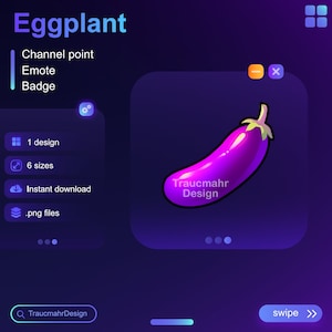 Eggplant | Aubergine | Twitch Channel Point | Emote | Sub Badge | Bit Badge • Usable on Twitch and Discord • Streaming Assets for streamers