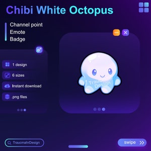 Ghost Chibi Octopus | Twitch Channel Point | Emote | Badge | Bit Badge • Usable on Twitch and Discord • Streaming Assets for streamers