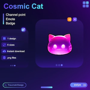 Cosmic Purple Cat | Twitch Channel Point | Emote | Badge | Bit Badge • Usable on Twitch and Discord • Streaming Assets for streamers |