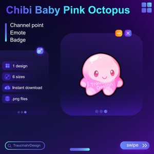 Light Pink Chibi Octopus | Twitch Channel Point | Emote | Badge | Bit Badge • Usable on Twitch and Discord • Streaming Assets for streamers