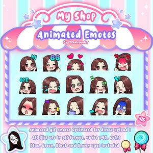 GIF ANIMÉ, Emotes Mega Bundle pour Twitch et Discord ! Mignon Chibi Brown Hair Animated Emotes pour le streaming, 15 Emotes