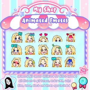 GIF ANIMÉ Emotes Mega Bundle pour Twitch et Discord ! Mignon Chibi Blond Cheveux Animés Emotes pour le streaming, 15 Emotes