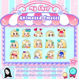 ANIMATED GIF Emotes Mega Bundle pour Twitch et Discord ! Mignon Chibi Blonde Cheveux Animé Emotes pour le streaming, 15 Emotes