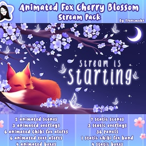 ANIMATED Fox Stream Pack, Cherry Blossom Pack, Overlays, Scenes, Alerts, Panels, Camera, Screen Borders, Chibi Fox, Stream Pack for Twitch