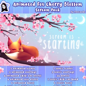 ANIMATED Fox Stream Pack, Cherry Blossom Pack, Overlays, Scenes, Alerts, Panels, Camera, Screen Borders, Chibi Fox, Stream Pack for Twitch